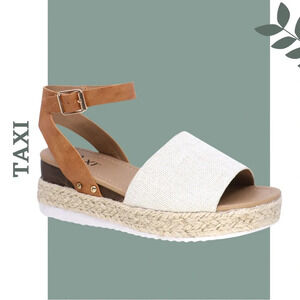 Taxi Adrianna Espadrille Sandal Wedge Buckle Closure Beige